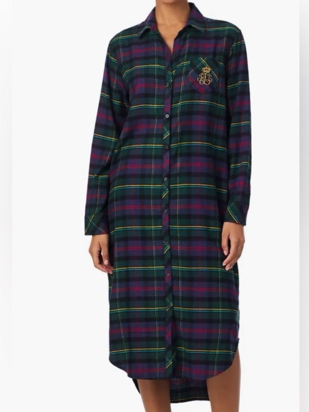 Polo by Ralph Lauren Green Navy Plaid Button-Front Sleepshirt